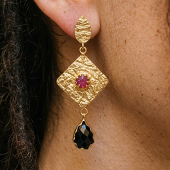 Earring: Byzantine Drops-Ruby & Black