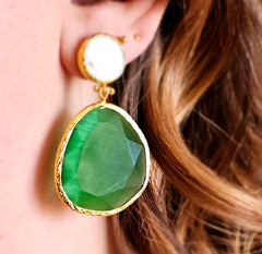 Earring Twin Glow Pearl & Green