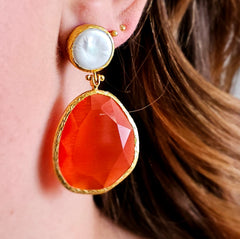 Earring Twin Glow Red & Pearl