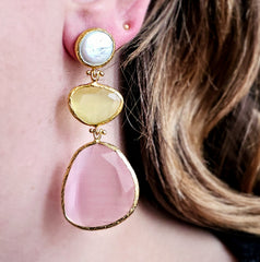 Earring Glow Line Pearl • Olive • Pink