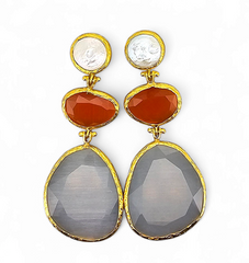 Earring Glow Line Pearl • Orange • Grey