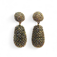 Beaded Drop Earring Grey Green