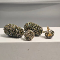 Beaded Drop Earring Grey Green