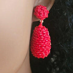 Beaded Drop Earring Red