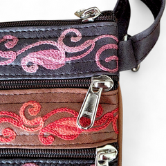 Artisan Embroidered Leather 5 Zip Crossbody Bag