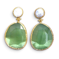 Earring Twin Glow - Light Green, Pearl