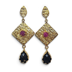 Earring: Byzantine Drops-Ruby & Black