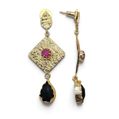 Earring: Byzantine Drops-Ruby & Black