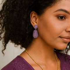 Beaded Drop Earring Purple