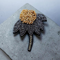 Brooch Golden Charcoal Flower