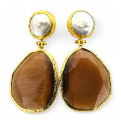 Earring Twin Glow Pearl & Brown