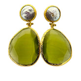 Earring Twin Glow Pearl & Olive