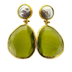 Earring Twin Glow Pearl & Olive
