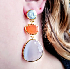 Earring Glow Line  Pearl • Orange • Grey