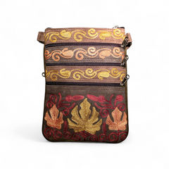 Artisan Embroidered Suede 5 Zip Crossbody Bag