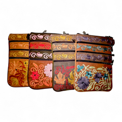 Artisan Embroidered Suede 5 Zip Crossbody Bag
