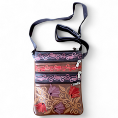 Artisan Embroidered Leather 5 Zip Crossbody Bag