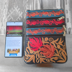 Artisan Embroidered Leather 5 Zip Crossbody Bag