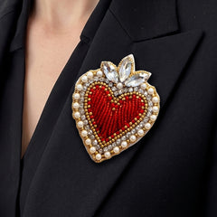 Brooch Red Pearl Heart