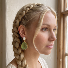 Earring Twin Glow - Light Green, Pearl