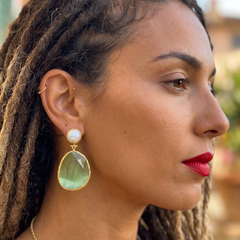 Earring Twin Glow - Light Green, Pearl
