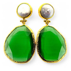 Earring Twin Glow  Pearl & Green
