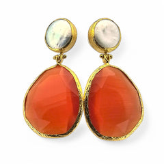 Earring Twin Glow  Red & Pearl