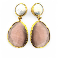 Earring Twin Glow Pearl & Taupe